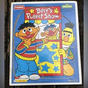 Playskool Sesame Street Muppets Berts Puppet Show Ernie Wood Puzzle Vintage 90s